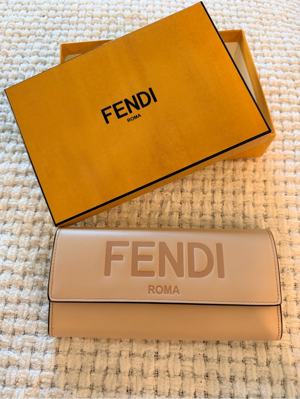 Fendi Leather Roma Embossed Wallet in Nude Pink